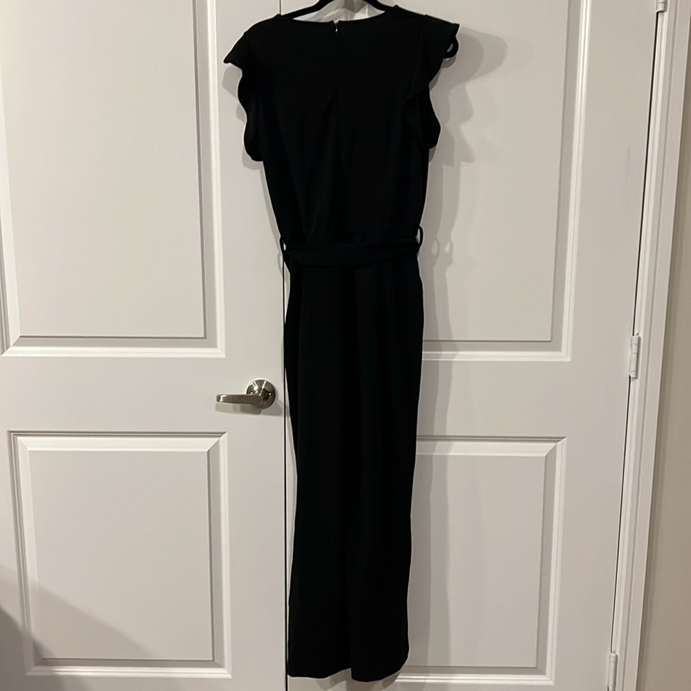 NWT BTFBM women jumpsuit crew neck ruffle sleeve belted wide leg size M - Picture 9 of 15